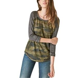 Lucky Brand Green Grey Camouflage Lightweight Burn Out Tee Top Size Small